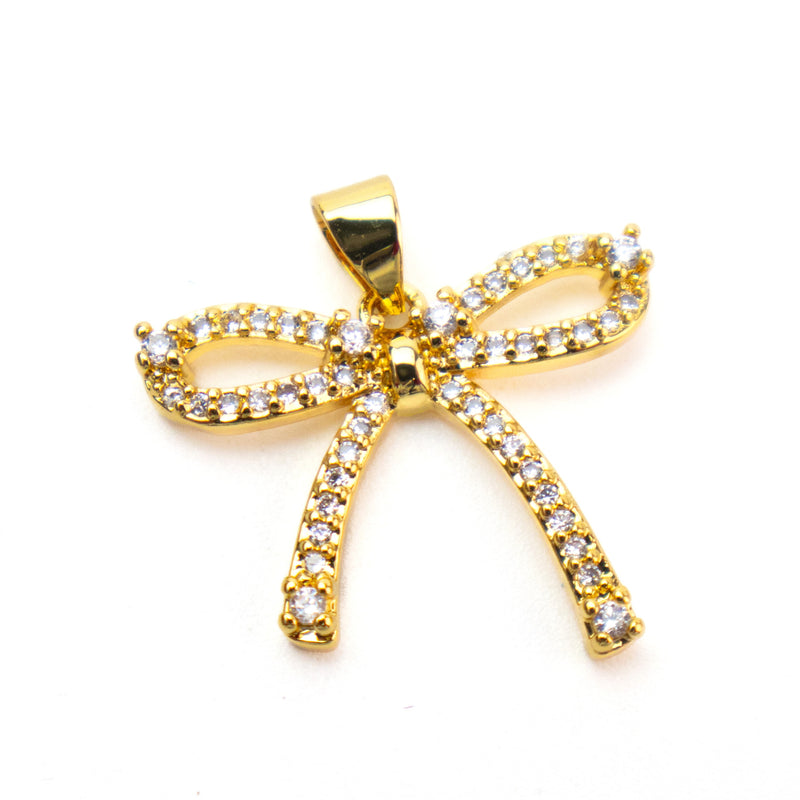 Stainless Steel Gold Bowknot Pendant with Rhinestones