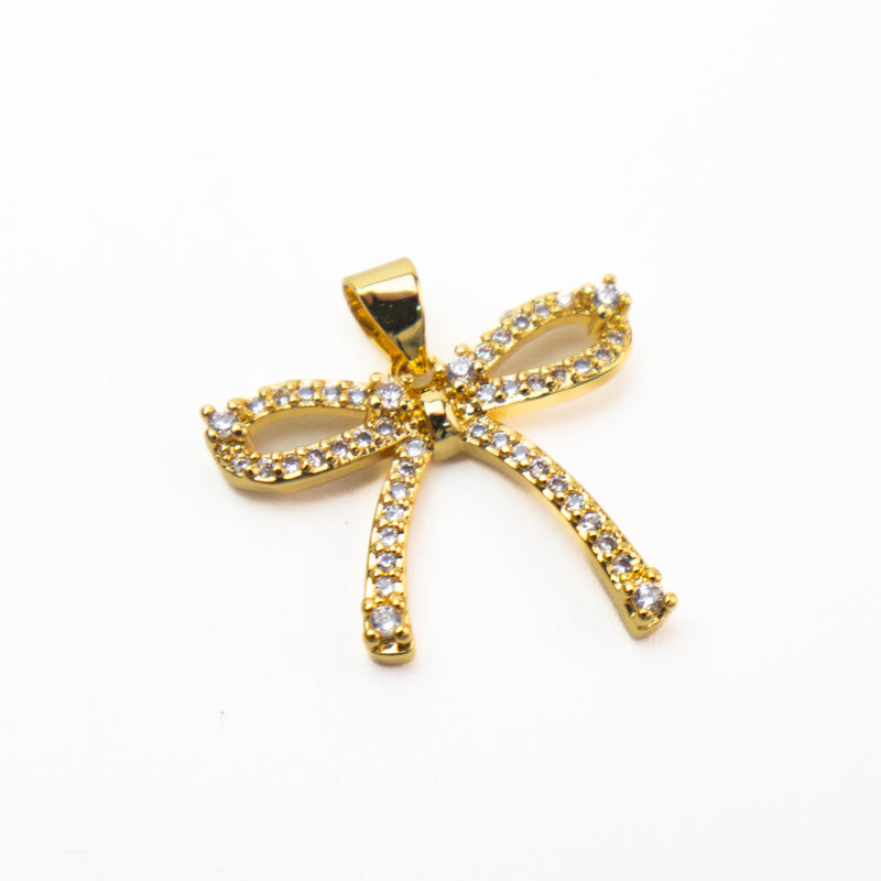 Stainless Steel Gold Bowknot Pendant with Rhinestones