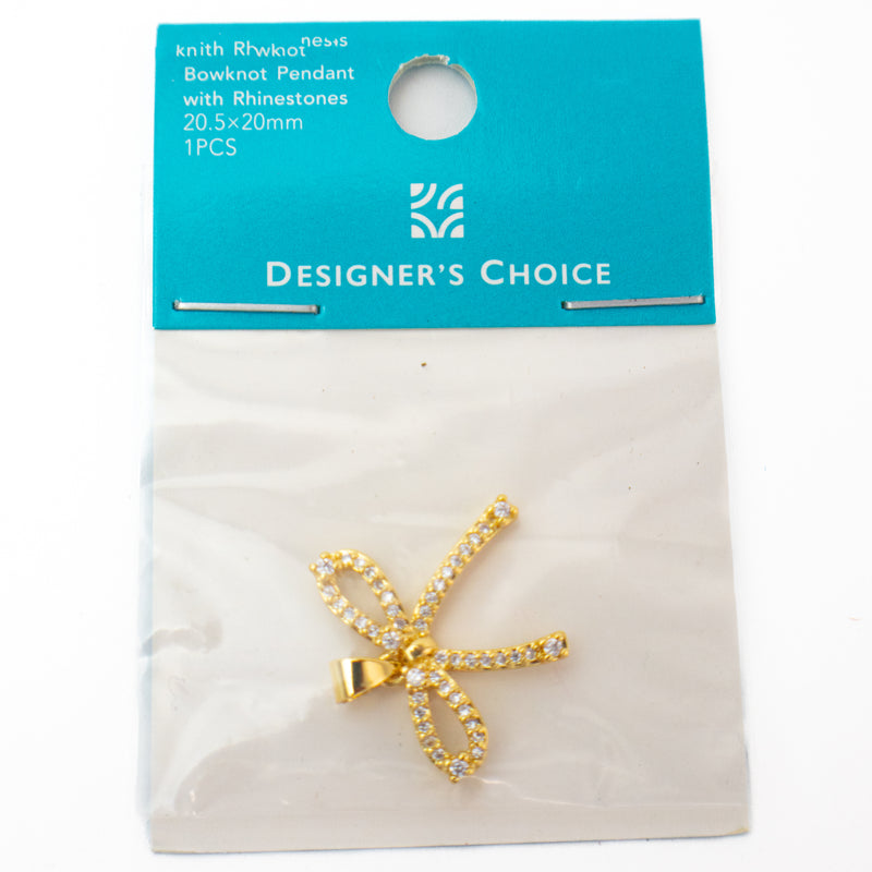 Stainless Steel Gold Bowknot Pendant with Rhinestones