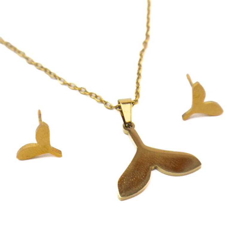 Stainless Steel Necklace & Earrings Set (Whale Tails)