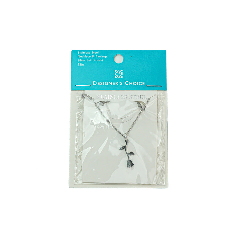 Stainless Steel Necklace & Earrings Set (Roses)