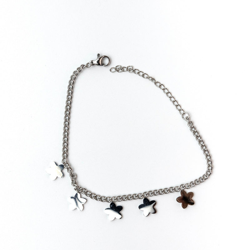 Stainless Steel Bracelet with Flower Charms