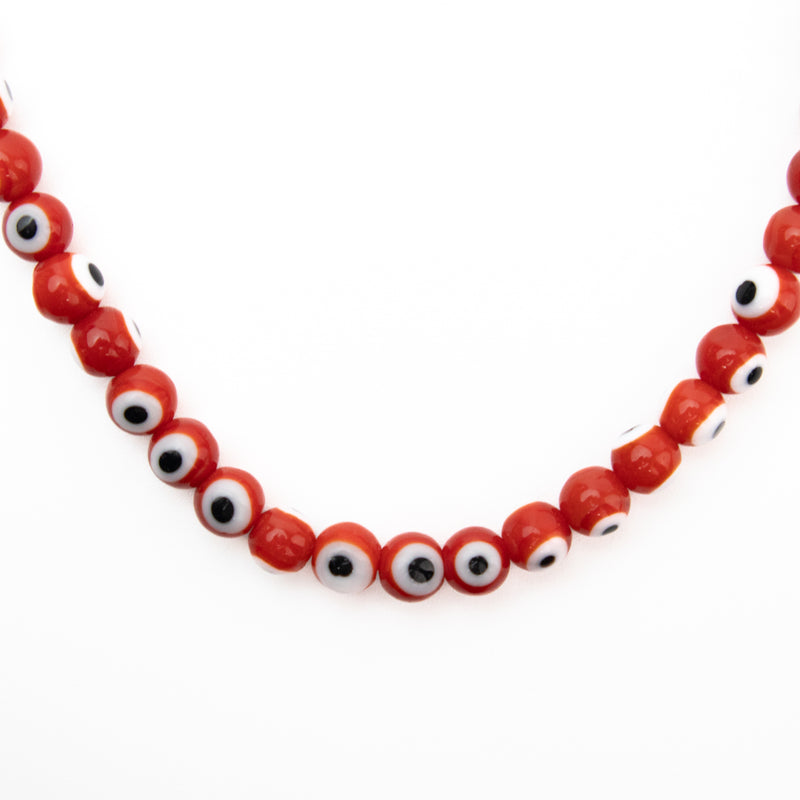 6.5mm Glass Evil Eye Red Color, 1mm hole, 7.5 in strand