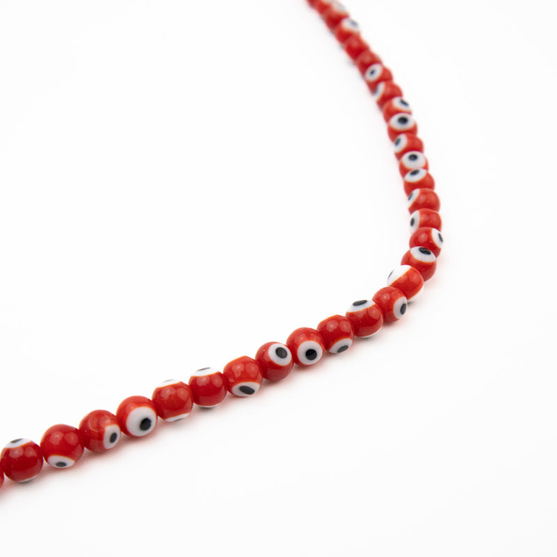 6.5mm Glass Evil Eye Red Color, 1mm hole, 7.5 in strand