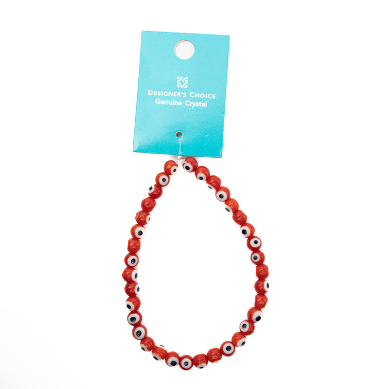 6.5mm Glass Evil Eye Red Color, 1mm hole, 7.5 in strand