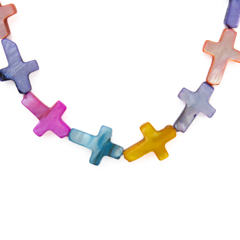 Multicolor Cross Shape Shell Bead Strand