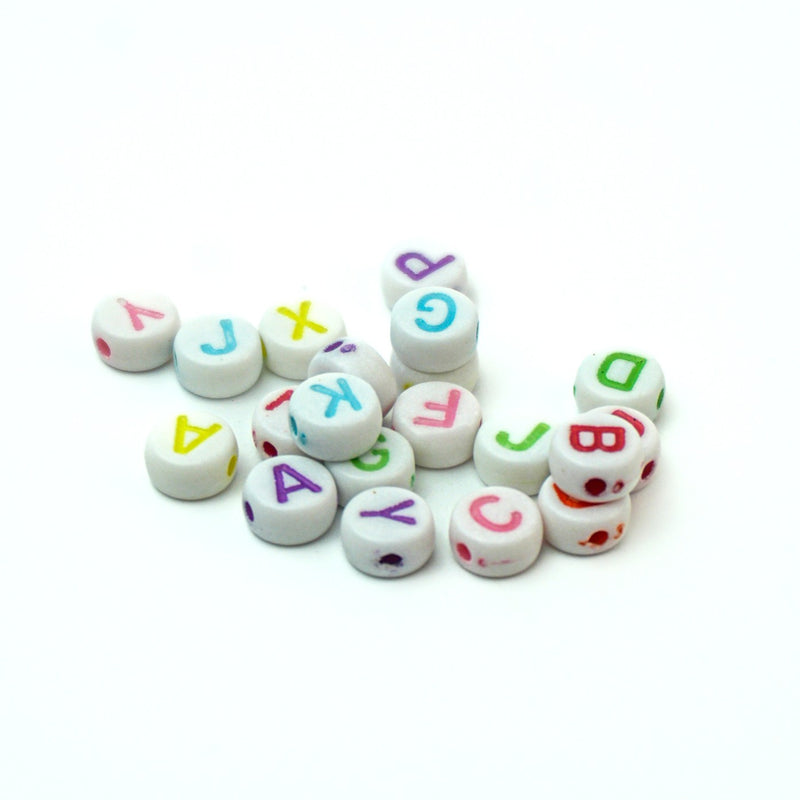 Acrylic Round White AB Beads Multicolor Letters