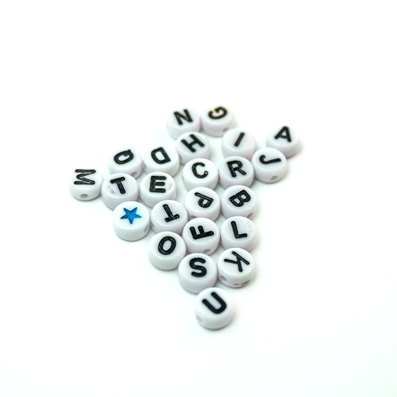 Acrylic Round White Beads Kit Black Letters Multicolor Hearts & Stars