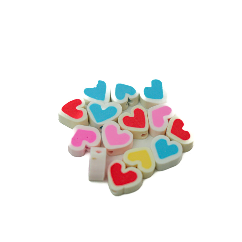 Polymer Clay Beads White Love Hearts