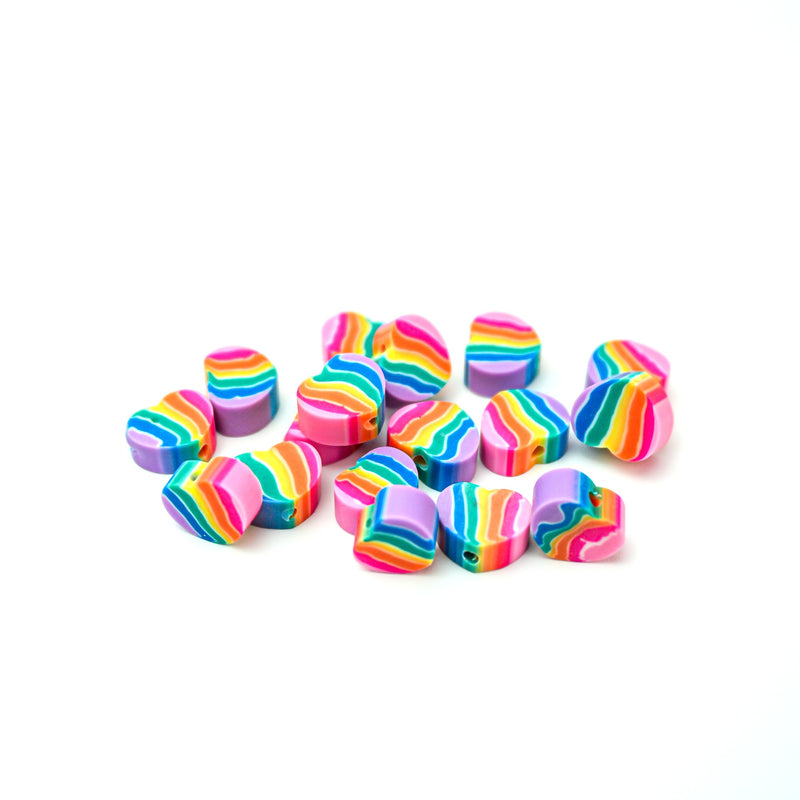 Polymer Clay Beads Rainbow Hearts