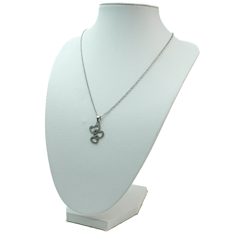 Stainless Steel Necklace & Earrings Set (Three Hearts)