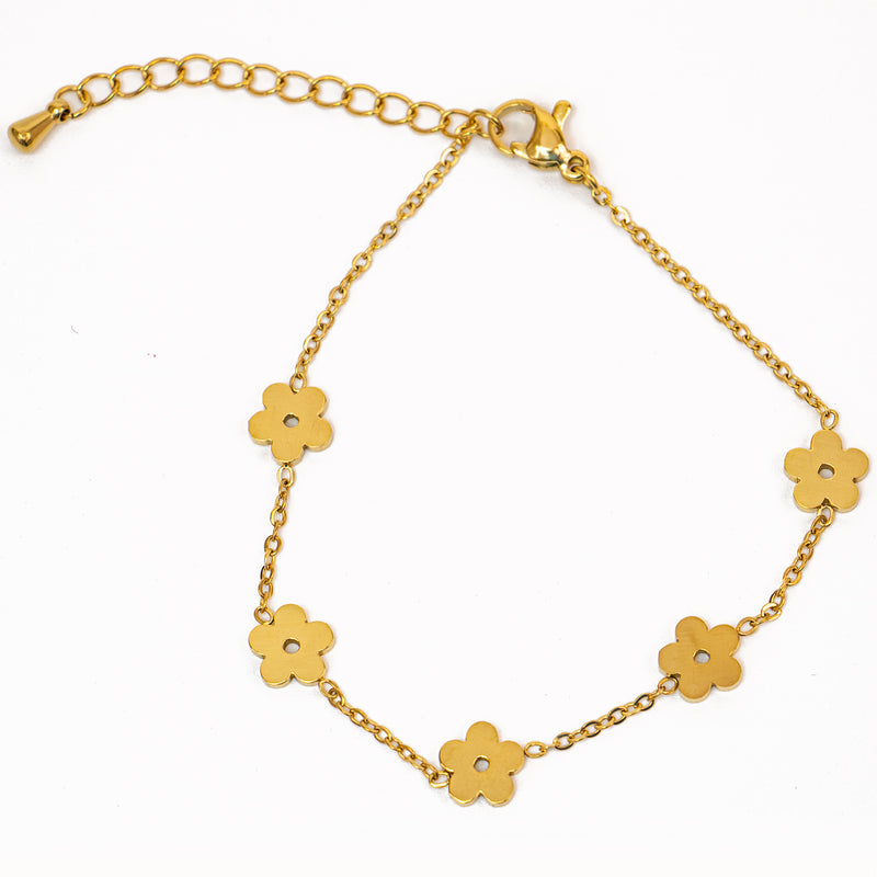 Stainless Steel Gold Connecting Flowers Bracelet Jewelry