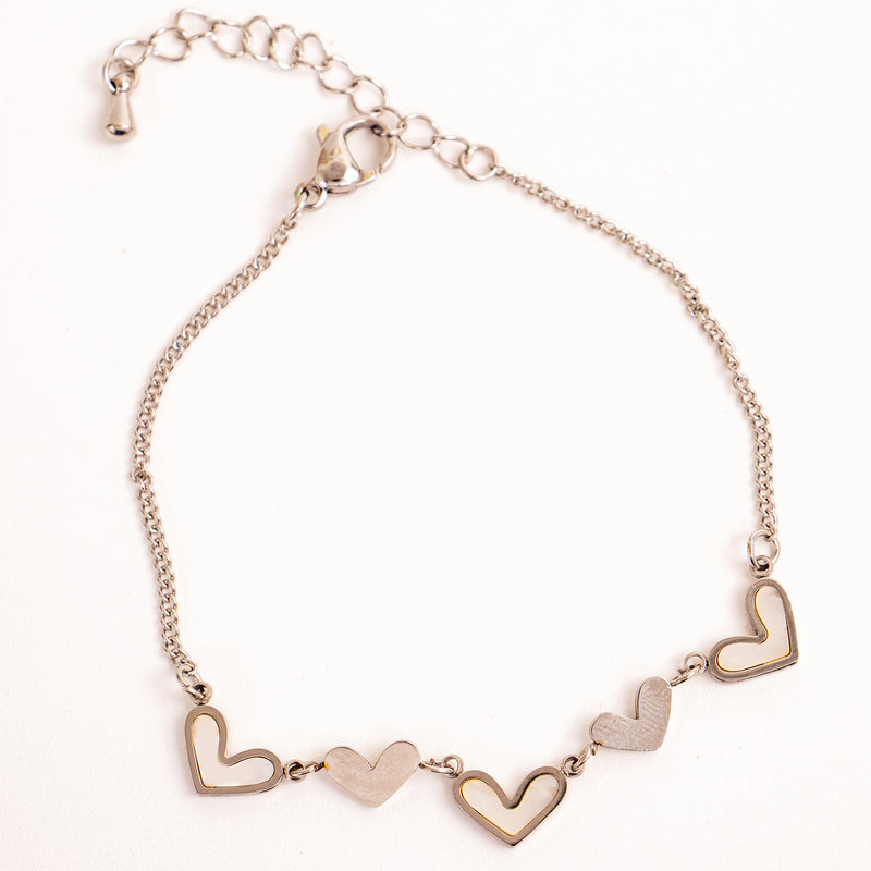 Stainless Steel Silver White Hearts Connector Bracelet Jewelry