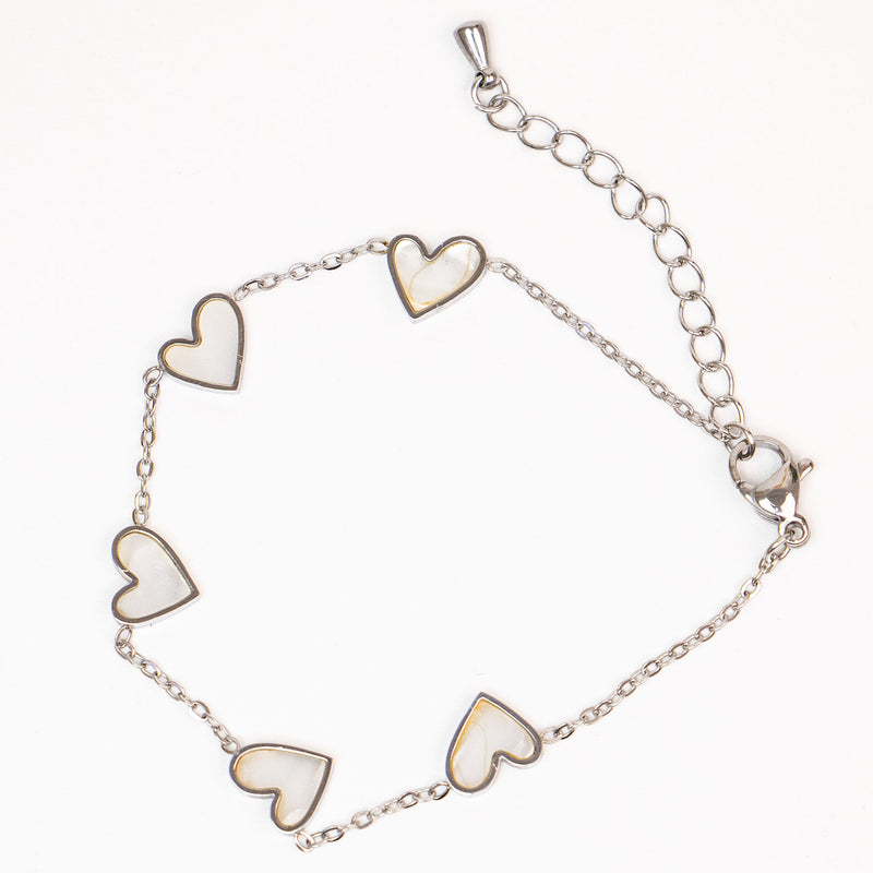 Stainless Steel Silver White Hearts Bracelet Jewelry