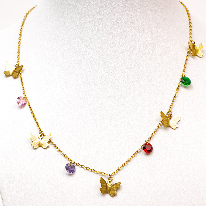 Stainless Steel Gold Butterflies Colorful Charms Necklace Jewelry