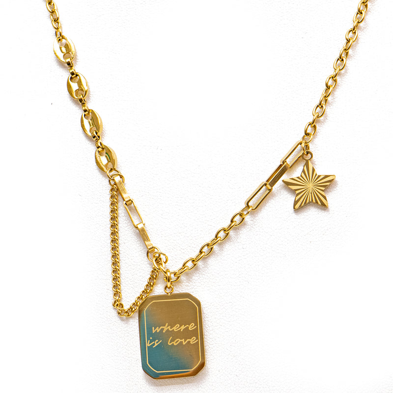 Stainless Steel Gold Medallion and Stars Necklace Jewelry