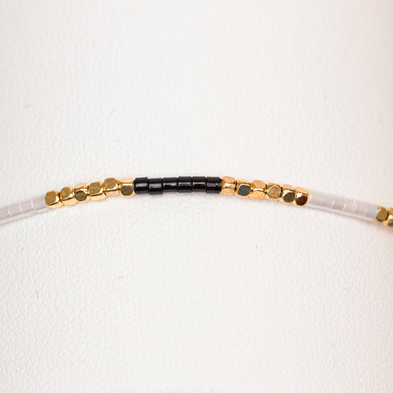 Gold, Black & White Bead Adjustable Bracelet