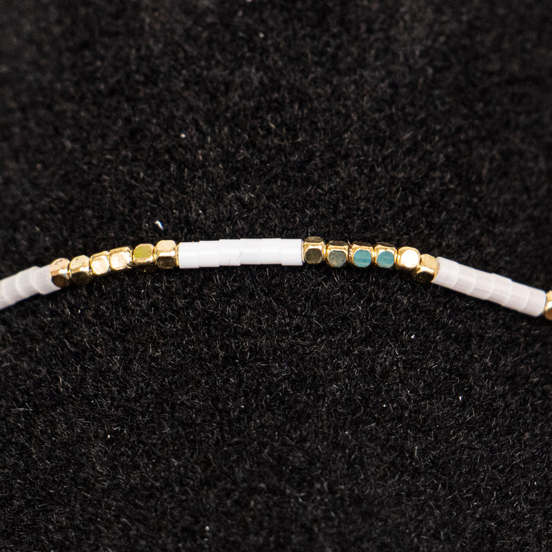 Gold & White Bead Adjustable Bracelet