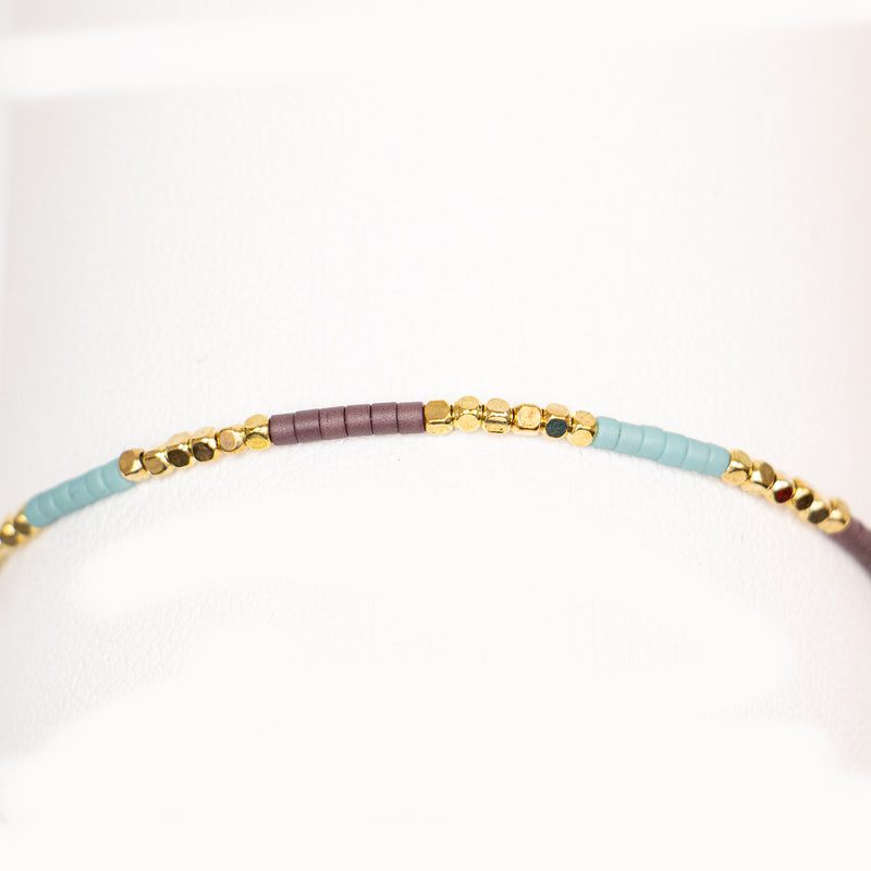 Gold, Teal & Purple Bead  Adjustable Bracelet