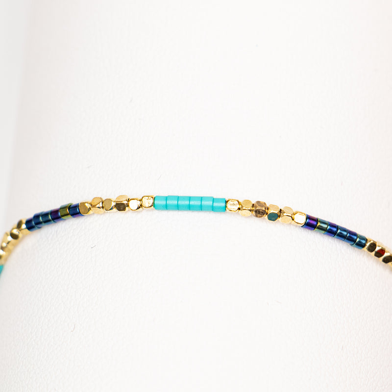 Gold, Teal & Purple Bead Adjustable Bracelet Jewelry