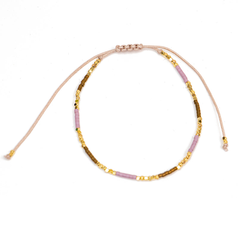 Gold, Purple & Bronze Bead  Adjustable Bracelet