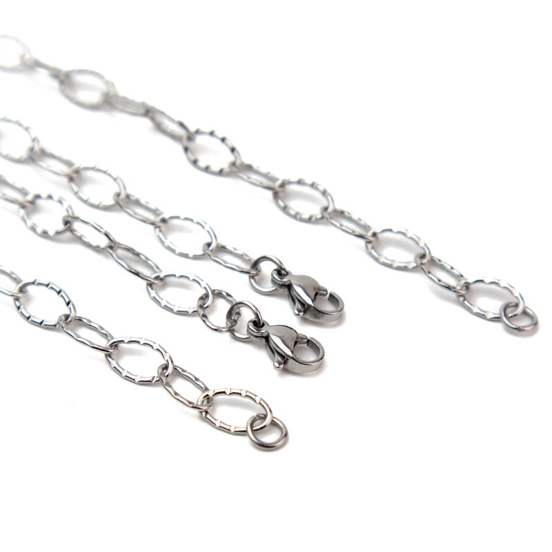 Stainless Steel Hammered Link Chain Necklace