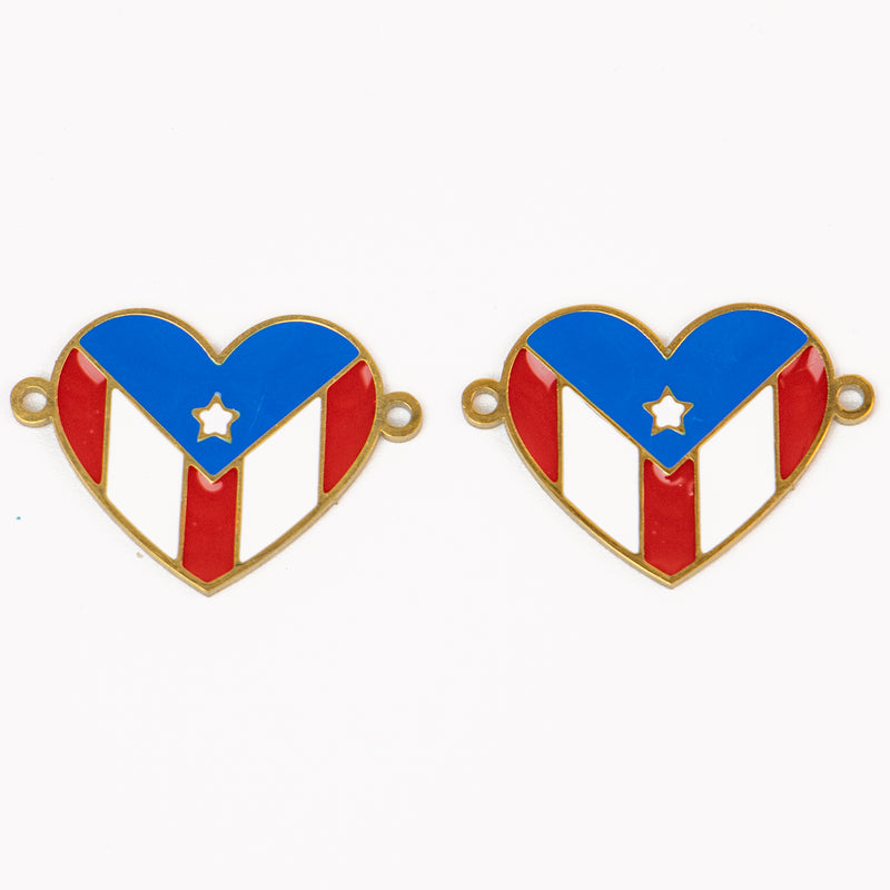 Stainless Steel Gold Enamel Puerto Rico Flag Heart Connector