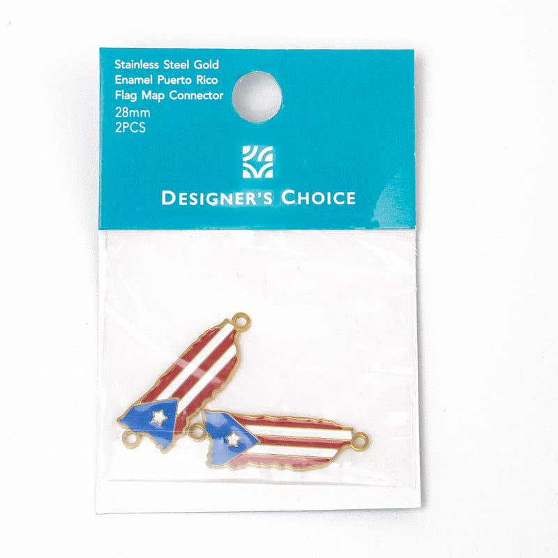 Stainless Steel Gold Enamel Puerto Rico Flag Map Connector