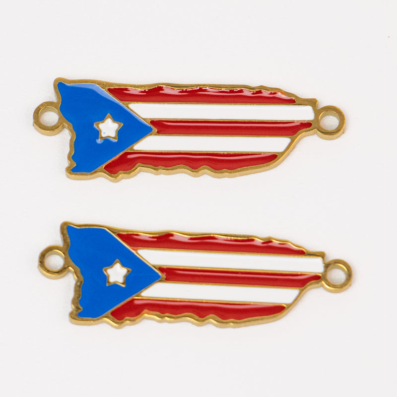 Stainless Steel Gold Enamel Puerto Rico Flag Map Connector