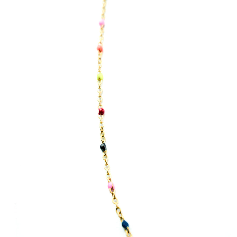 Stainless Steel Gold Enamel Beaded Satellite Necklace