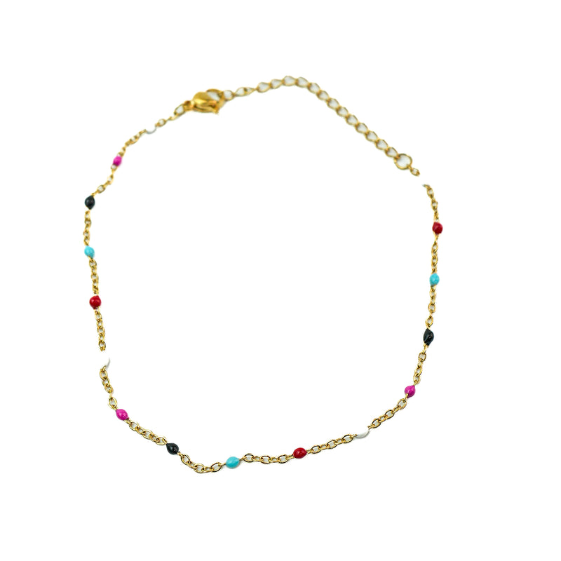 Stainless Steel Gold Enamel Beaded Satellite Necklace