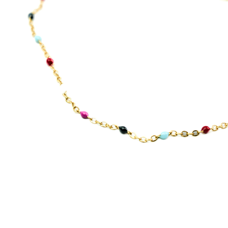 Stainless Steel Gold Enamel Beaded Satellite Necklace