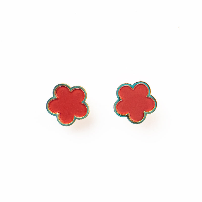 Stainless Steel Gold Red Flower Earrings Jewelry