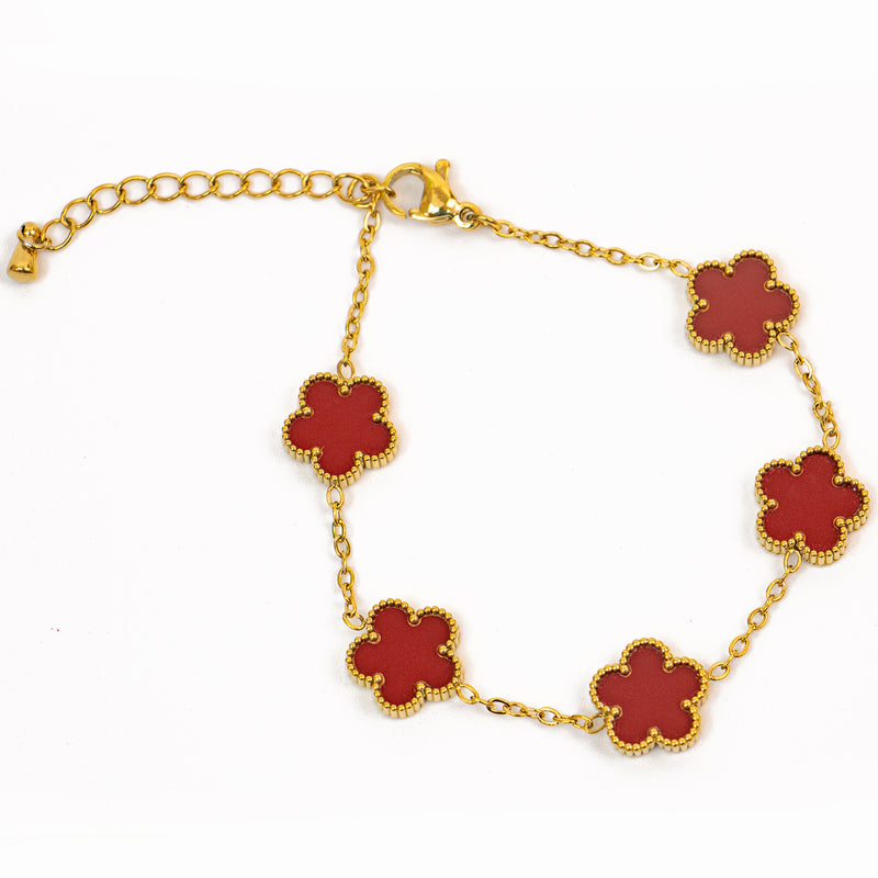 Stainless Steel Gold Red Flower Bracelet Jewelry