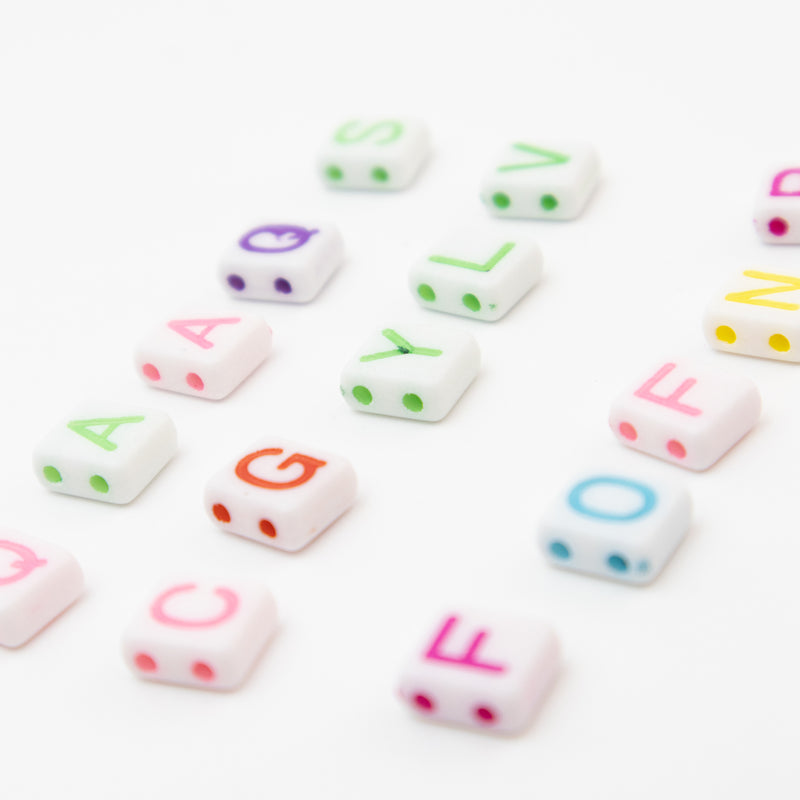 Acrylic Square White Beads w/ Multicolor Letters