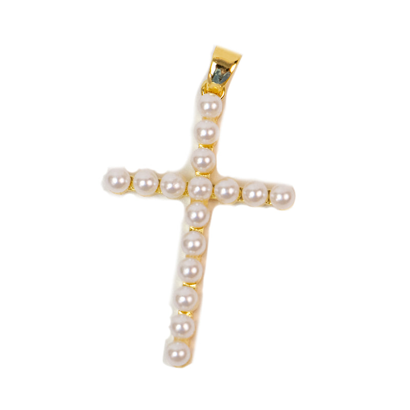 Gold Plated Cross Pendant with Imitation Pearls and Bail