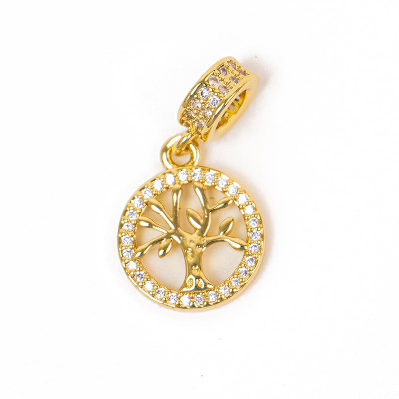 Micro Pave Gold Plated Tree of Life Pendant with Chunky Bail