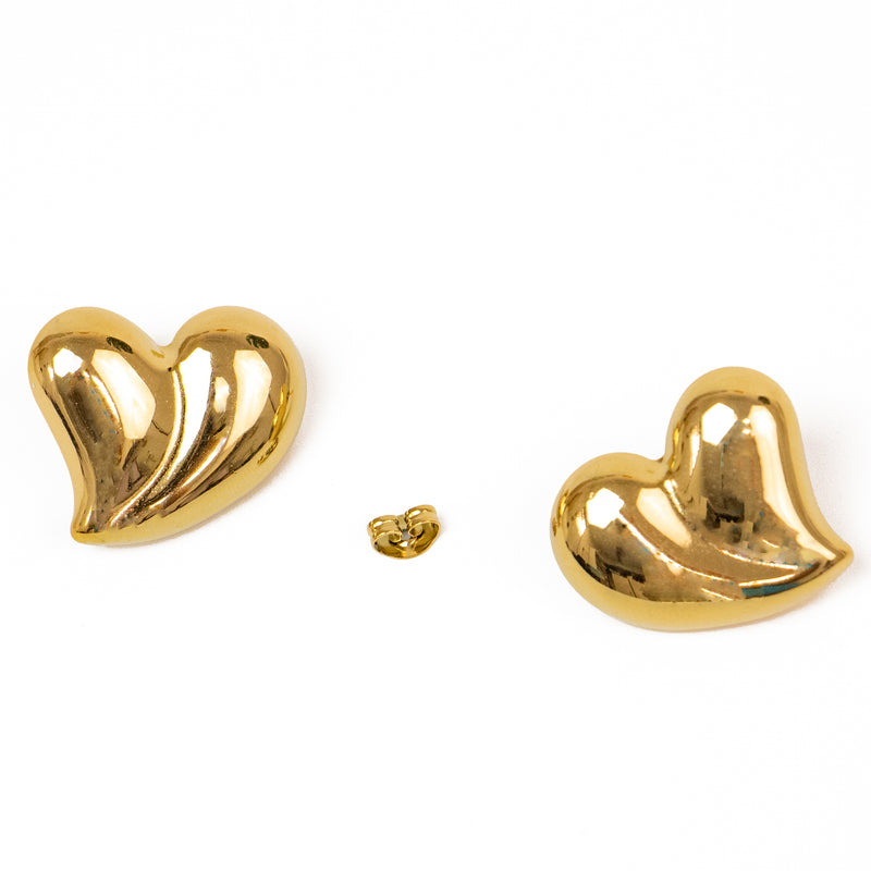 Stainless Steel Gold Puffed Heart Earrings