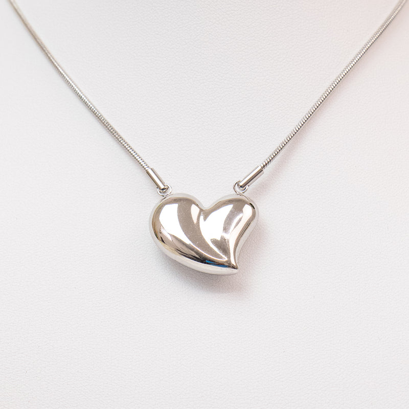 Stainless Steel Silver Necklace with Puffed Heart Connector