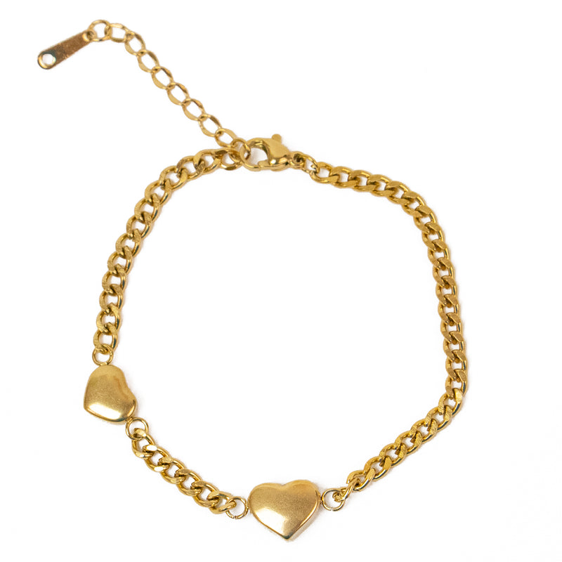 Stainless Steel Gold Bracelet with Heart Conectors