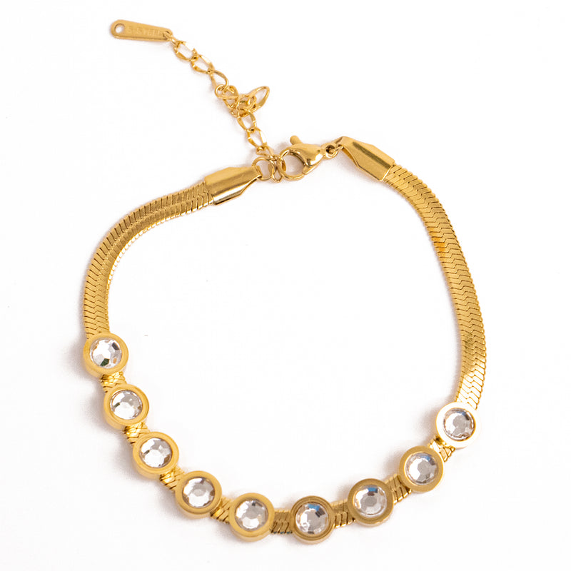 Stainless Steel Gold Bracelet with Clear Rhinestone Rounds