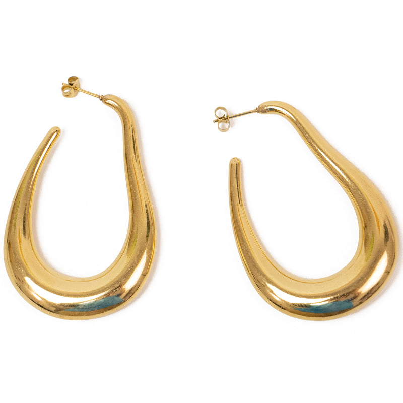 Stainless Steel Gold Chunky Wavy Hoop Earrings