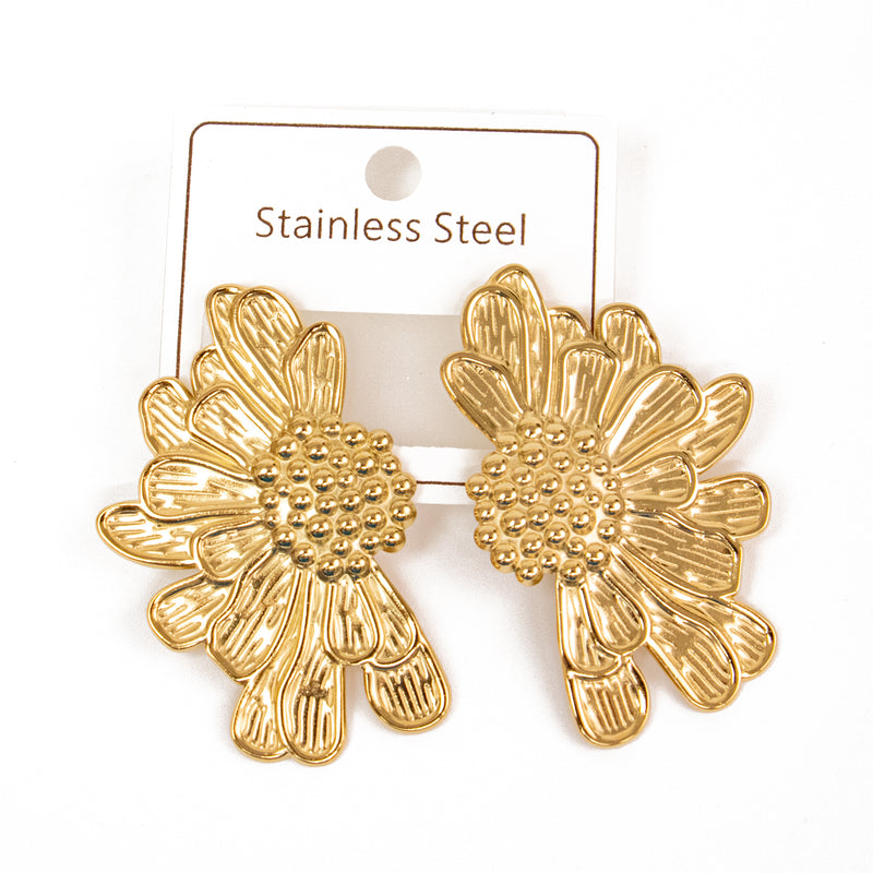 Stainless Steel Gold Flower Earrings