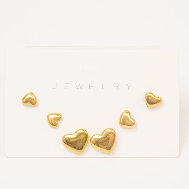 Stainless Steel Gold Heart Earrings (Assorted Sizes)