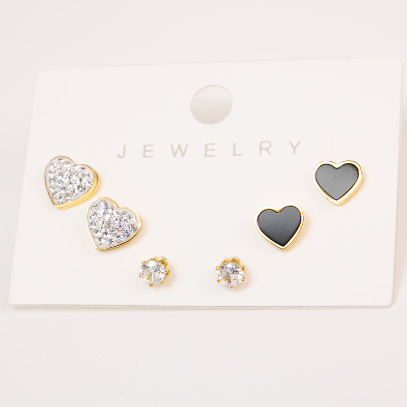 Stainless Steel Gold Earrings with Rhinestones (Assorted Shapes)