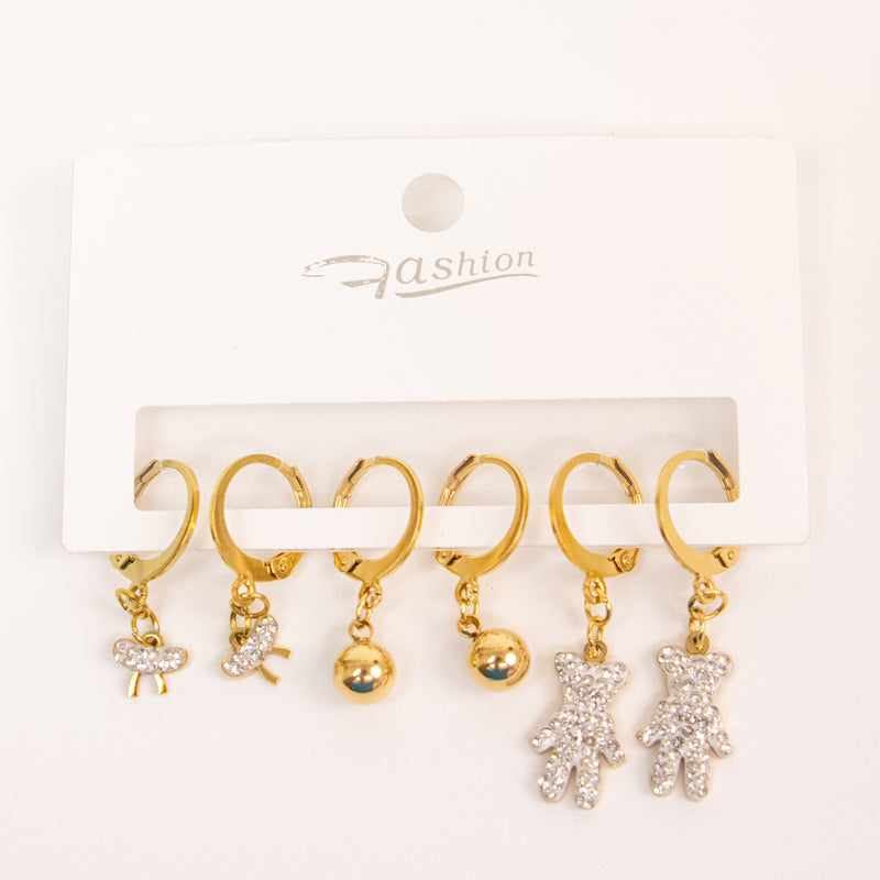 Stainless Steel Gold Dangling Earring Set