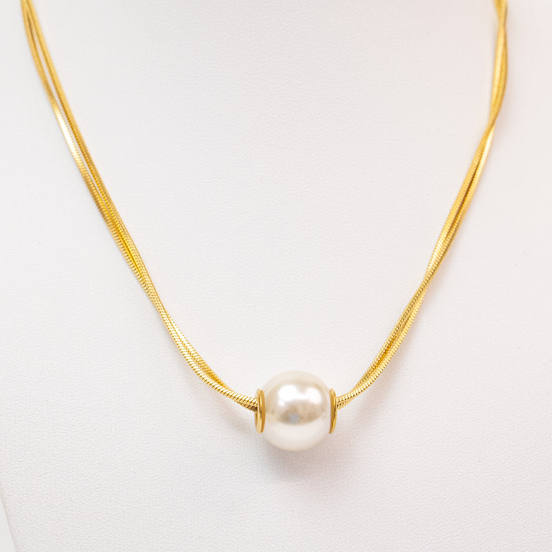 Stainless Steel Gold Necklace with Imitation Pearl Bead