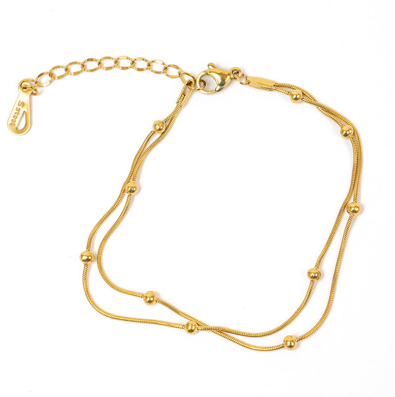 Stainless Steel Gold Satellite Bracelet in Snake Chain with extension