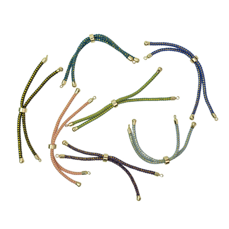 Adjustable Nylon Cord Slider Bracelet Mixed Colors with Brass Findings
