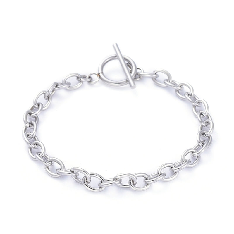 Stainless Steel Cable Link Silver Bracelet with Lock